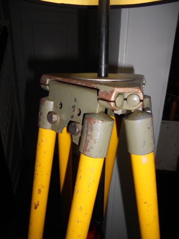 American Siren Red & Yellow Wooden Surveyor Tripod as Floor Lamp