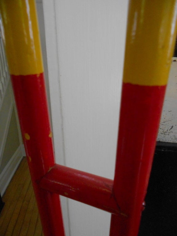 20th Century Siren Red & Yellow Wooden Surveyor Tripod as Floor Lamp