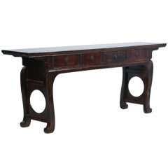 Antique Chinese Lacquered Altar/Console Table with Curved Legs