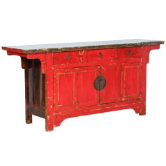 Antique Original Red/Green Chinese Painted/Lacquered Sideboard, circa 1850-70