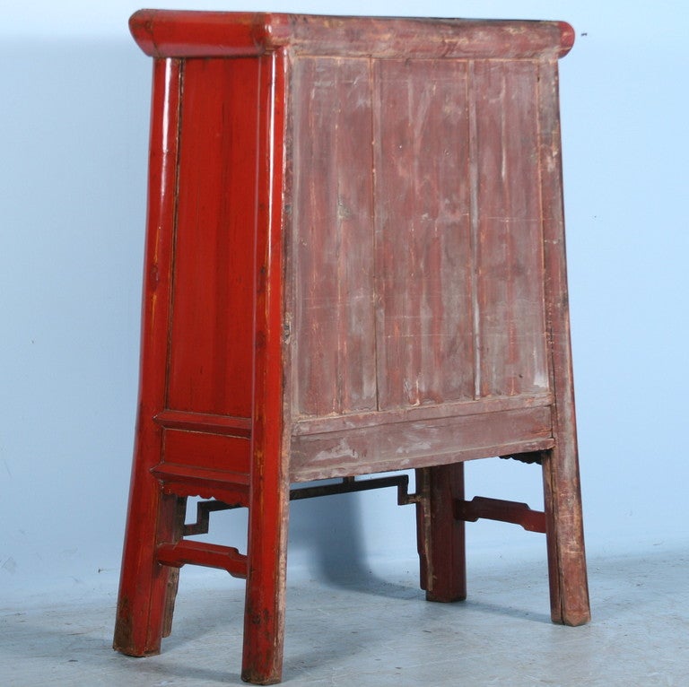 Antique Red Chinese Lacquered Cabinet/Armoire with Ornate Butterfly Hardware 1