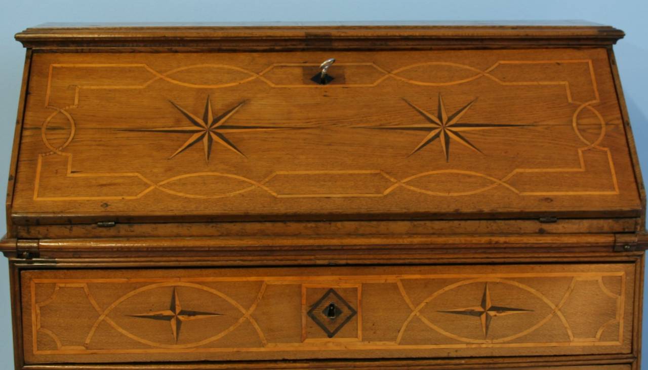 18th Century Antique Baroque Secretaire with Inlaid Detail, Germany, circa 1730-1780