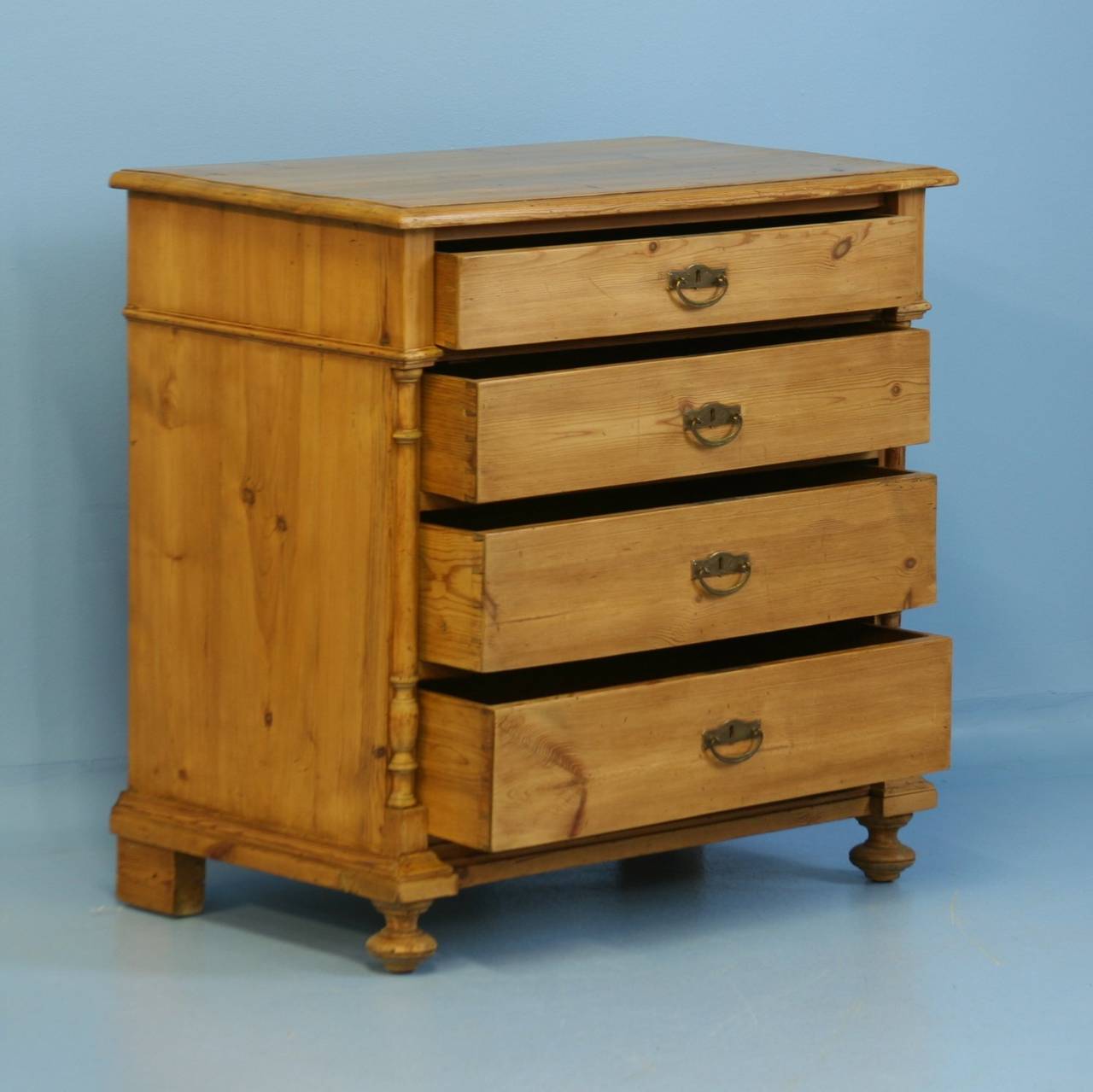 Danish Antique Pine Chest of Drawers with Turned Column Details, Denmark circa 1880