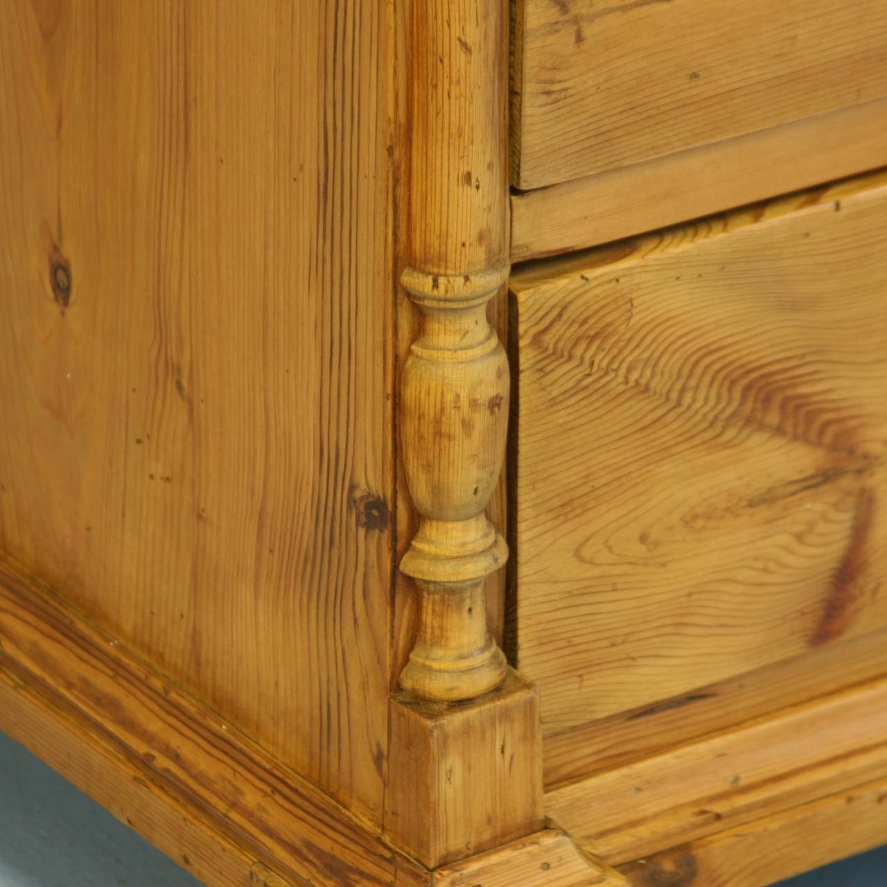 Antique Pine Chest of Drawers with Turned Column Details, Denmark circa 1880 2