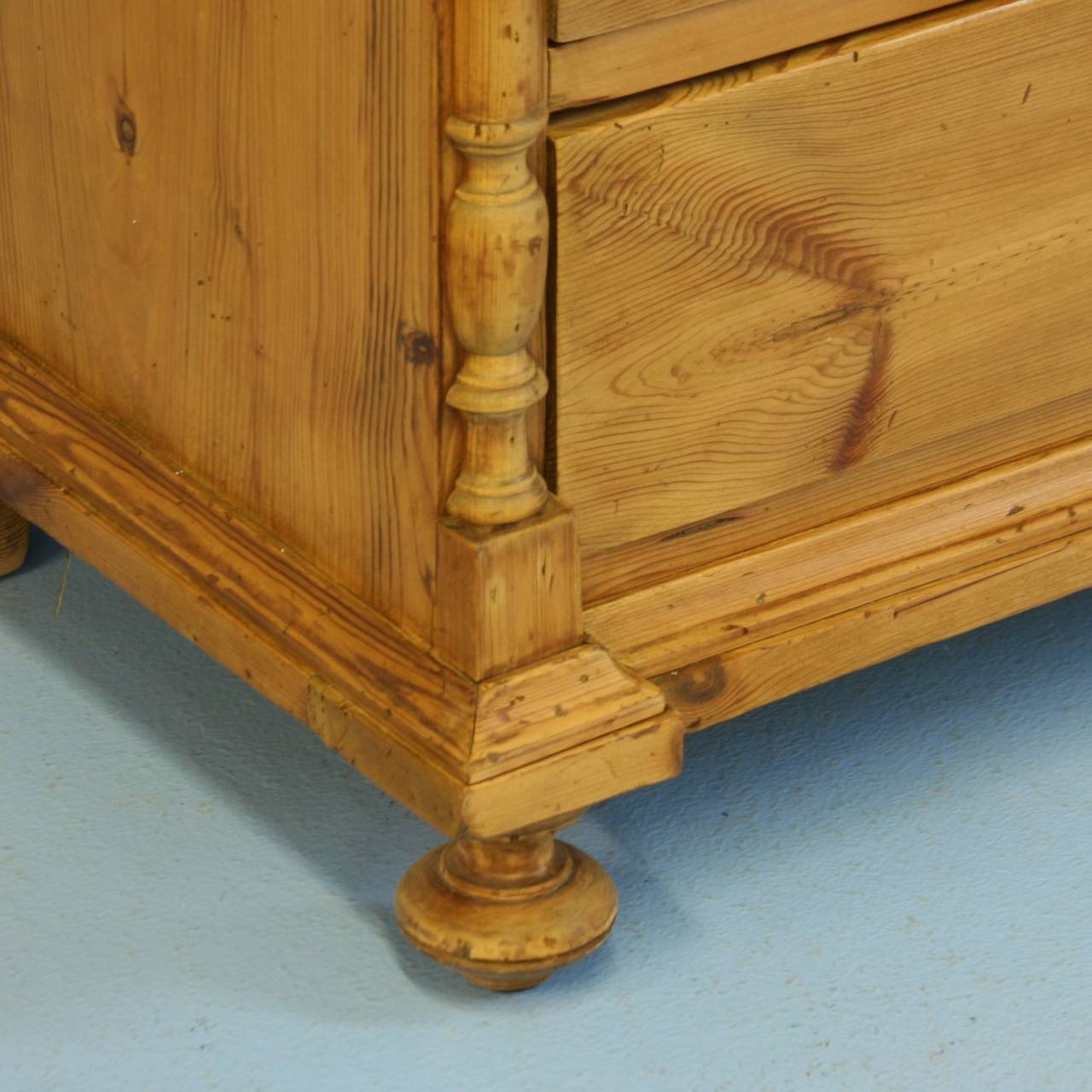 Antique Pine Chest of Drawers with Turned Column Details, Denmark circa 1880 1