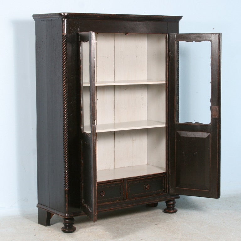 Antique Swedish Black Painted Cabinet or Bookcase, Circa 1850-70