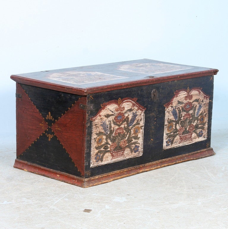 Antique Original Painted Black and Red Trunk, dated 1876