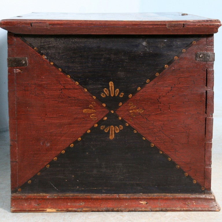 Antique Original Painted Black and Red Trunk, dated 1876 1
