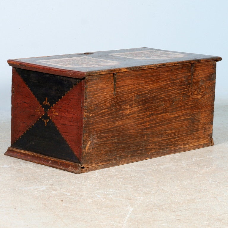 Antique Original Painted Black and Red Trunk, dated 1876 3