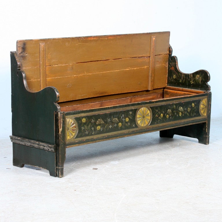 Antique Original Green Painted Swedish Bench, circa 1840-60