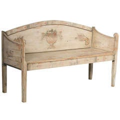 Antique Swedish Painted White Bench circa 1890