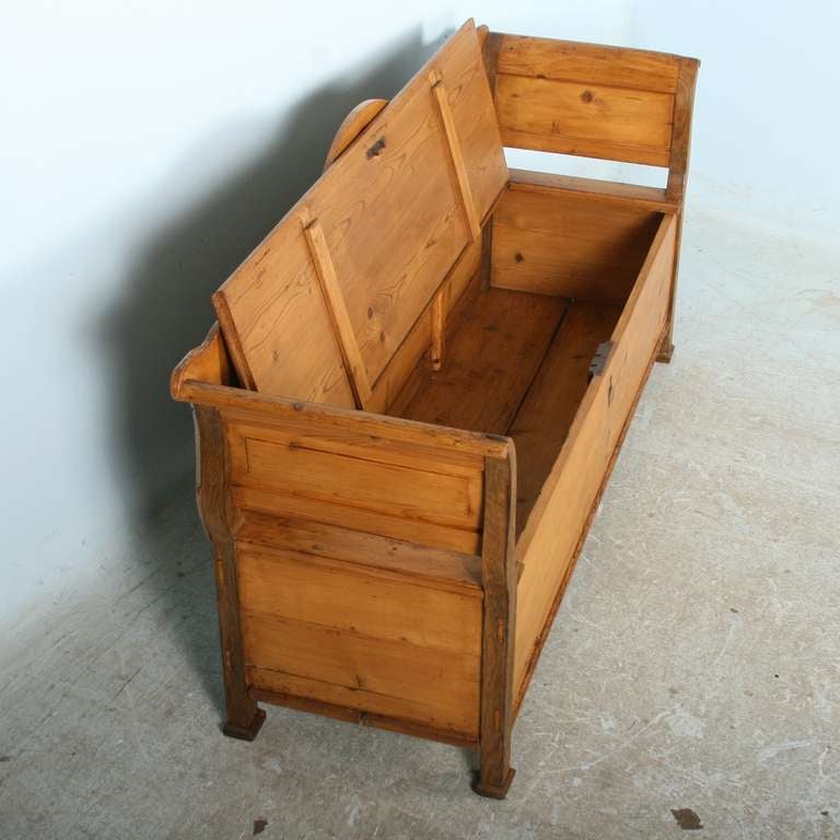 Antique Pine Bench With Hidden Storage, Romania Circa 1850 In Excellent Condition In Round Top, TX