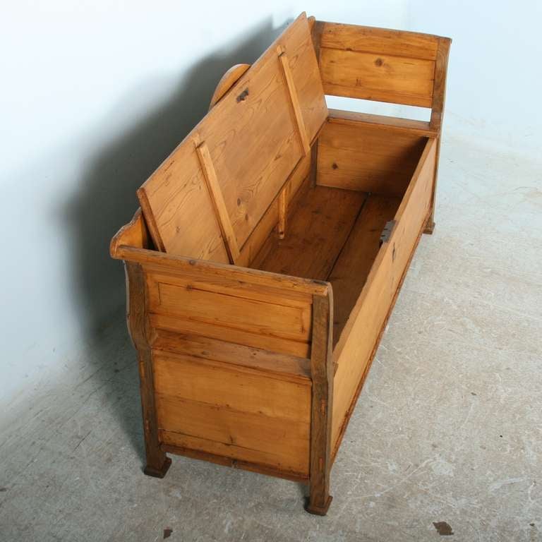Antique Pine Bench With Hidden Storage Romania Circa 1850