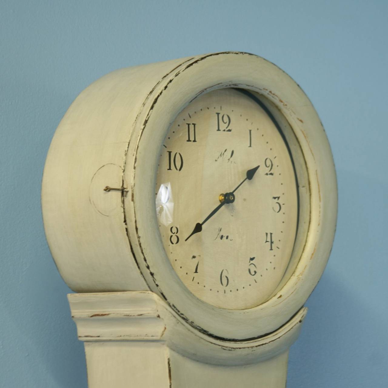 Antique Gray Painted Swedish Mora Grandfather Clock 1