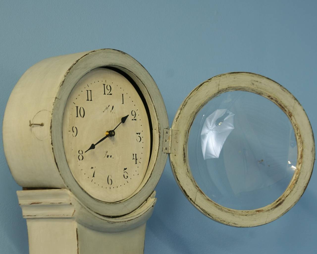 Antique Gray Painted Swedish Mora Grandfather Clock 2