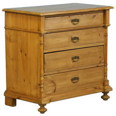Antique Pine Chest of Drawers with Turned Column Details, Denmark circa 1880