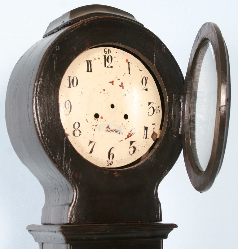 19th Century Antique Swedish Black Mora Grandfather Clock, circa 1840