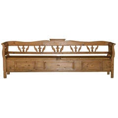 Antique Long Romanian Pine Bench with Hidden Storage