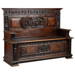 Antique Heavily Carved Italian Bench, circa 17th Century