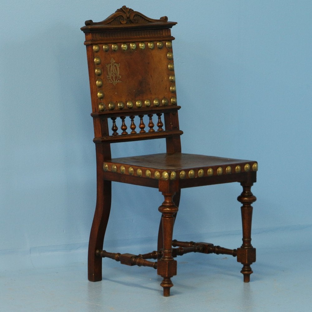 Baroque Antique Set of Six Dining Chairs with Embossed Shield, Spain, circa 1870-1890