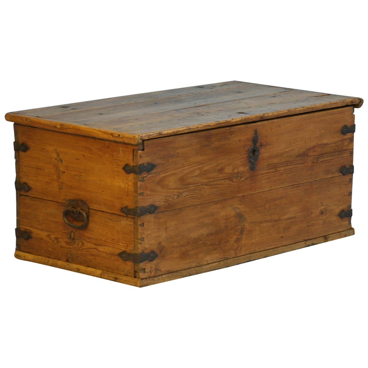 Antique Pine Trunk with HandWrought Iron Details, circa 1800's at