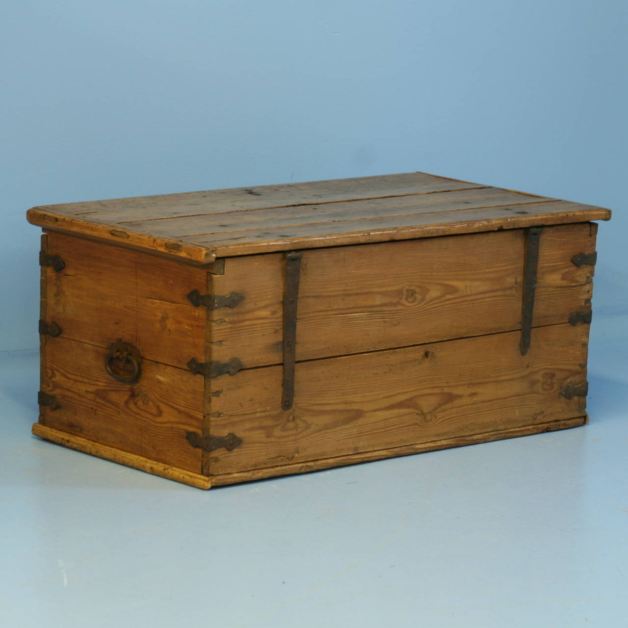 Antique Pine Trunk with HandWrought Iron Details, circa 1800's at