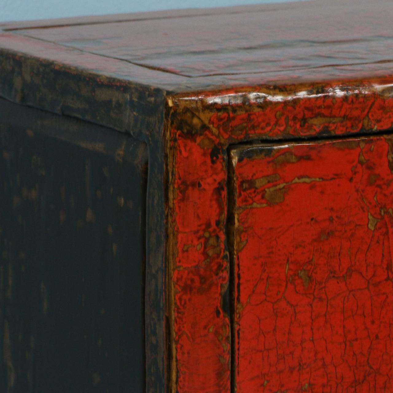 19th Century Antique Striking Red Painted Lacquered Chinese Sideboard, circa 1800s