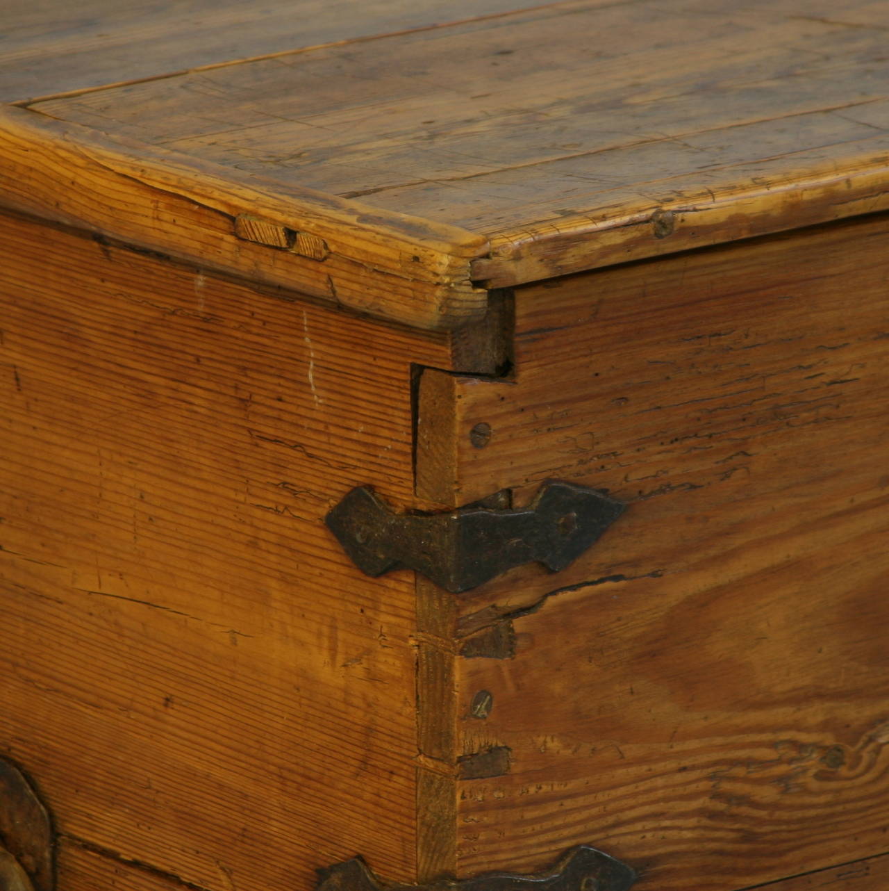 Swedish Antique Pine Trunk with Hand-Wrought Iron Details, circa 1800's