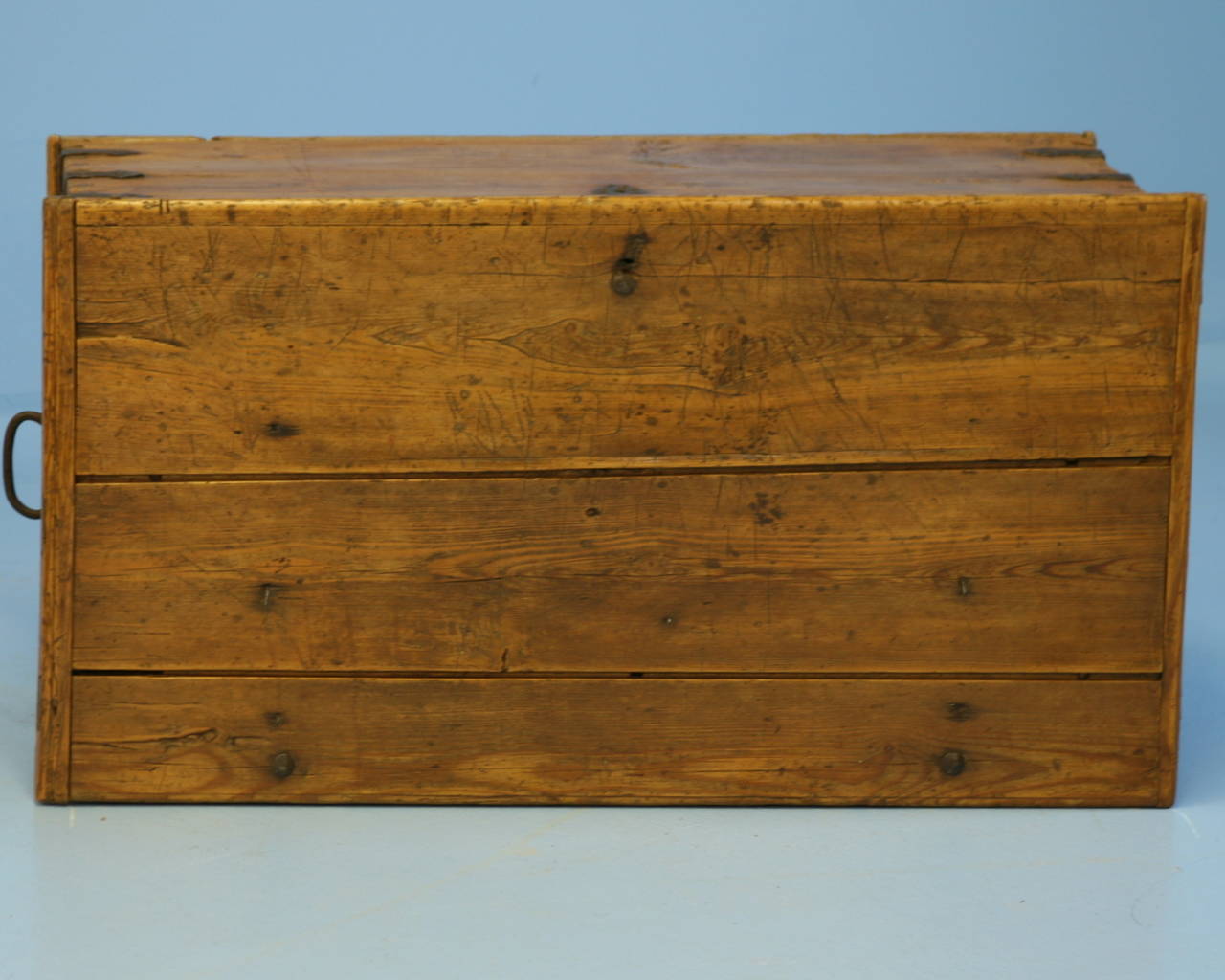 Antique Pine Trunk with Hand-Wrought Iron Details, circa 1800's 2