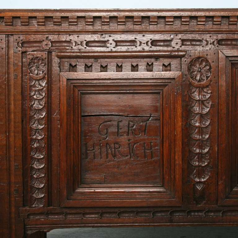 Carved Antique German Oak Coffer/Trunk with Names, Dated 1697 with Carving