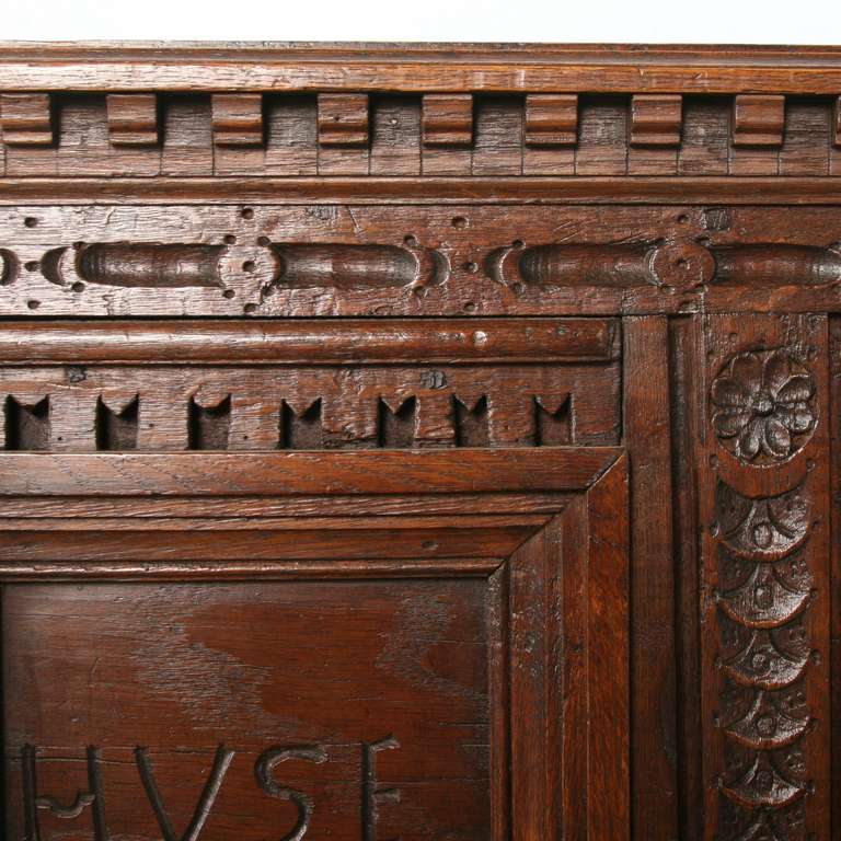 Antique German Oak Coffer/Trunk with Names, Dated 1697 with Carving 2