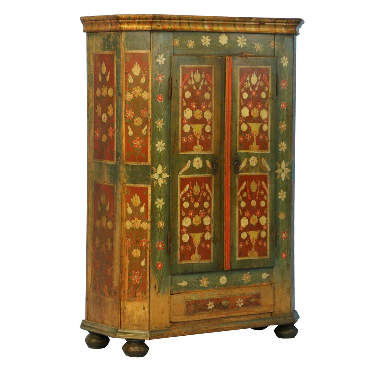 Antique Original Painted Armoire with Birds, Romania Circa 18701890 at