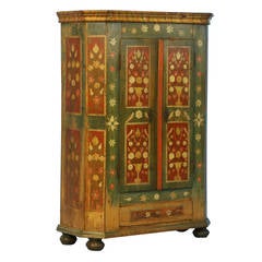 Antique Original Painted Armoire with Birds, Romania Circa 1870-1890