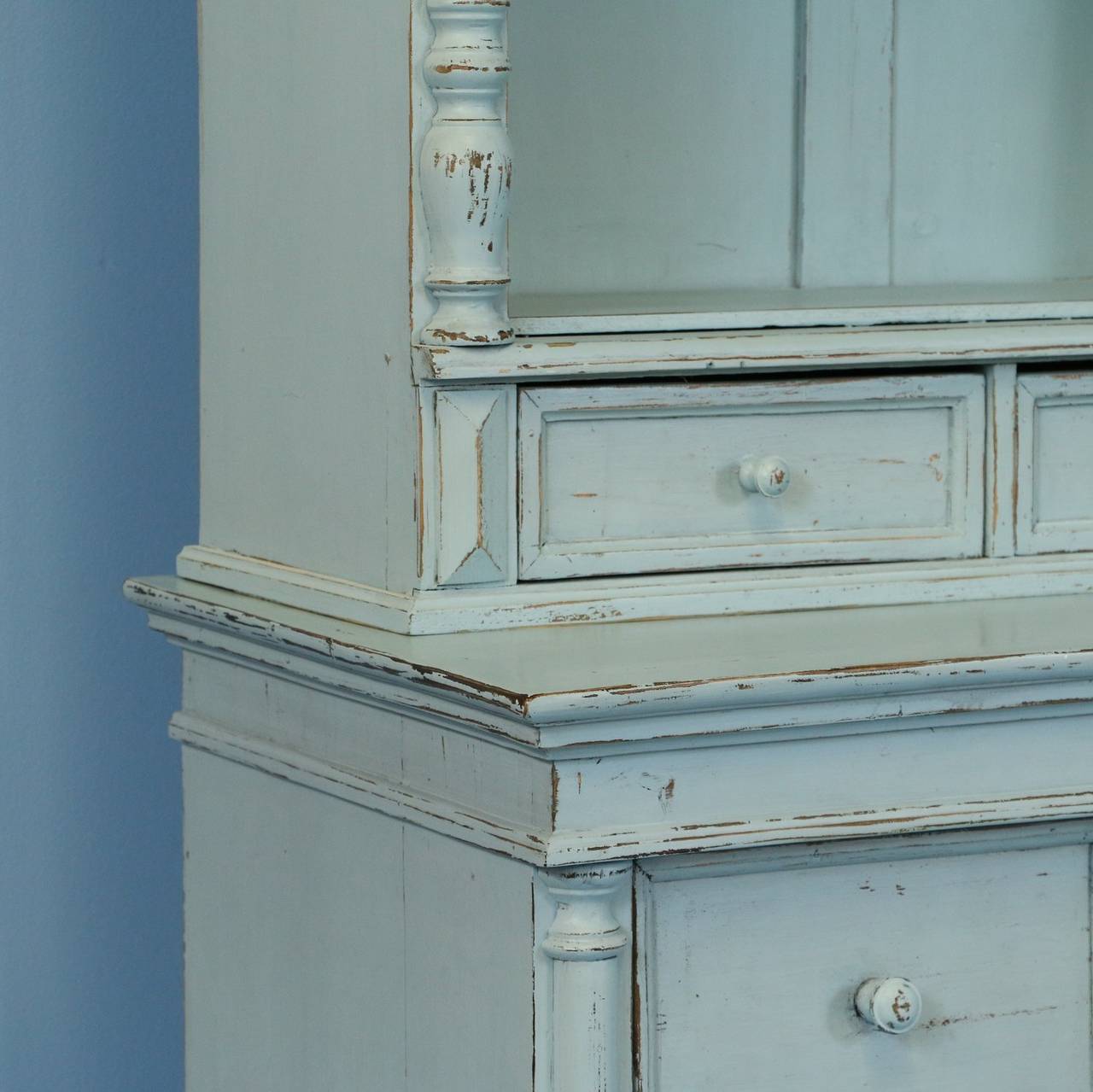 Swedish Large Blue Painted Wall Unit Cabinet Made from Reclaimed Wood 1880s Sweden
