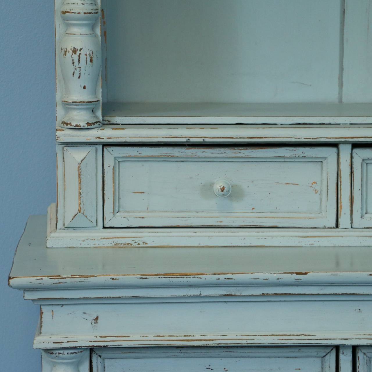 Large Blue Painted Wall Unit Cabinet Made from Reclaimed Wood 1880s Sweden In Excellent Condition In Round Top, TX