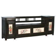 Antique Original Painted Black Bench with Additional Cabinet/Drawer Storage