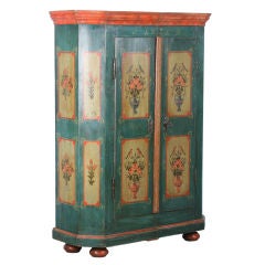 Antique German Hand Painted Armoire With Birds and Florals