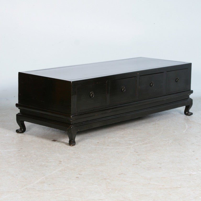 Large Antique Black Polished Lacquer Chinese Coffee Table