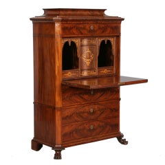 Antique Danish Mahagony Secretary W/ Rosewood & Inlay Interior