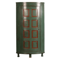 Large Antique Painted Danish Bow-Front Corner Cabinet
