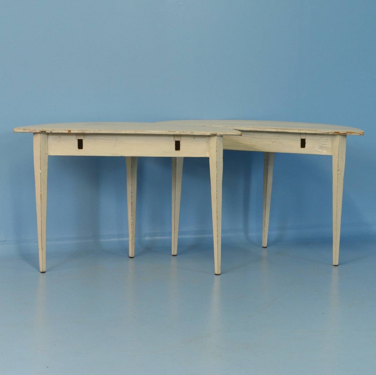 Pair of Lovely Antique White Swedish, Demilune Tables, circa 1840 3