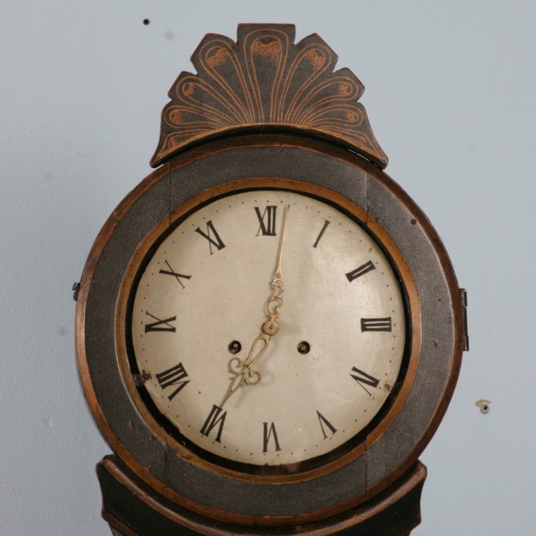 Swedish Mora Grandfather Clock, Original Black and Gold Paint 3