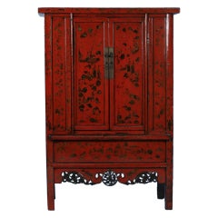 Antique PAIR, Red Lacquered Chinese Cabinets/Armoires, Circa 1770