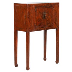 Antique Lacqued/Painted Chinese Cabinet On Tall Legs, Circa 1880