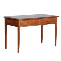 Antique English Elmwood Desk With Leather Top, c. 1890
