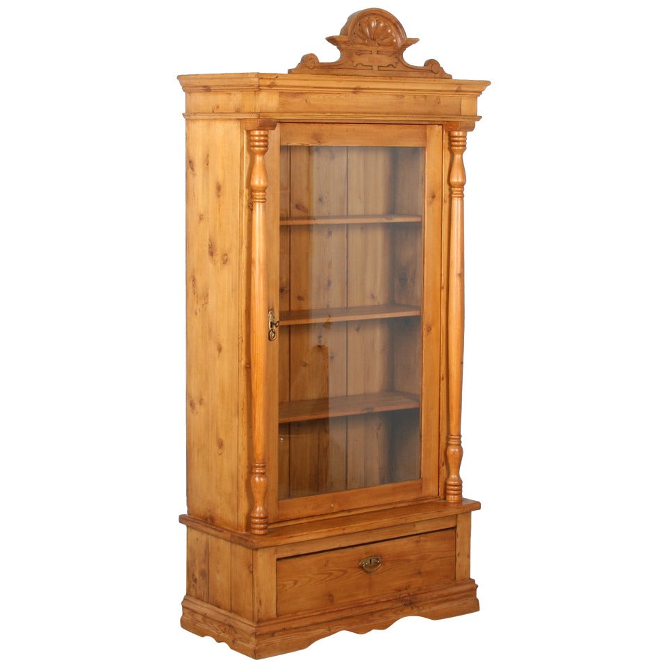 Antique Danish Pine Bookcase Cabinet, circa 1880