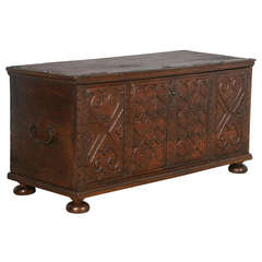 Antique Large Carved Oak Trunk Coffer, Circa 1680-1750