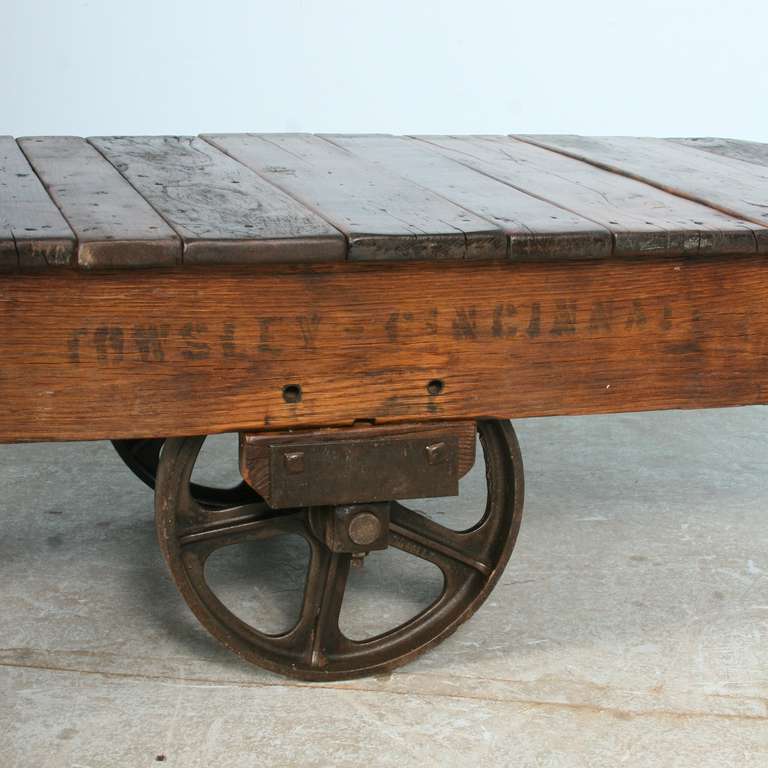 Antique Vintage Luggage Cart Coffee Table Circa 1920 With Cast Iron