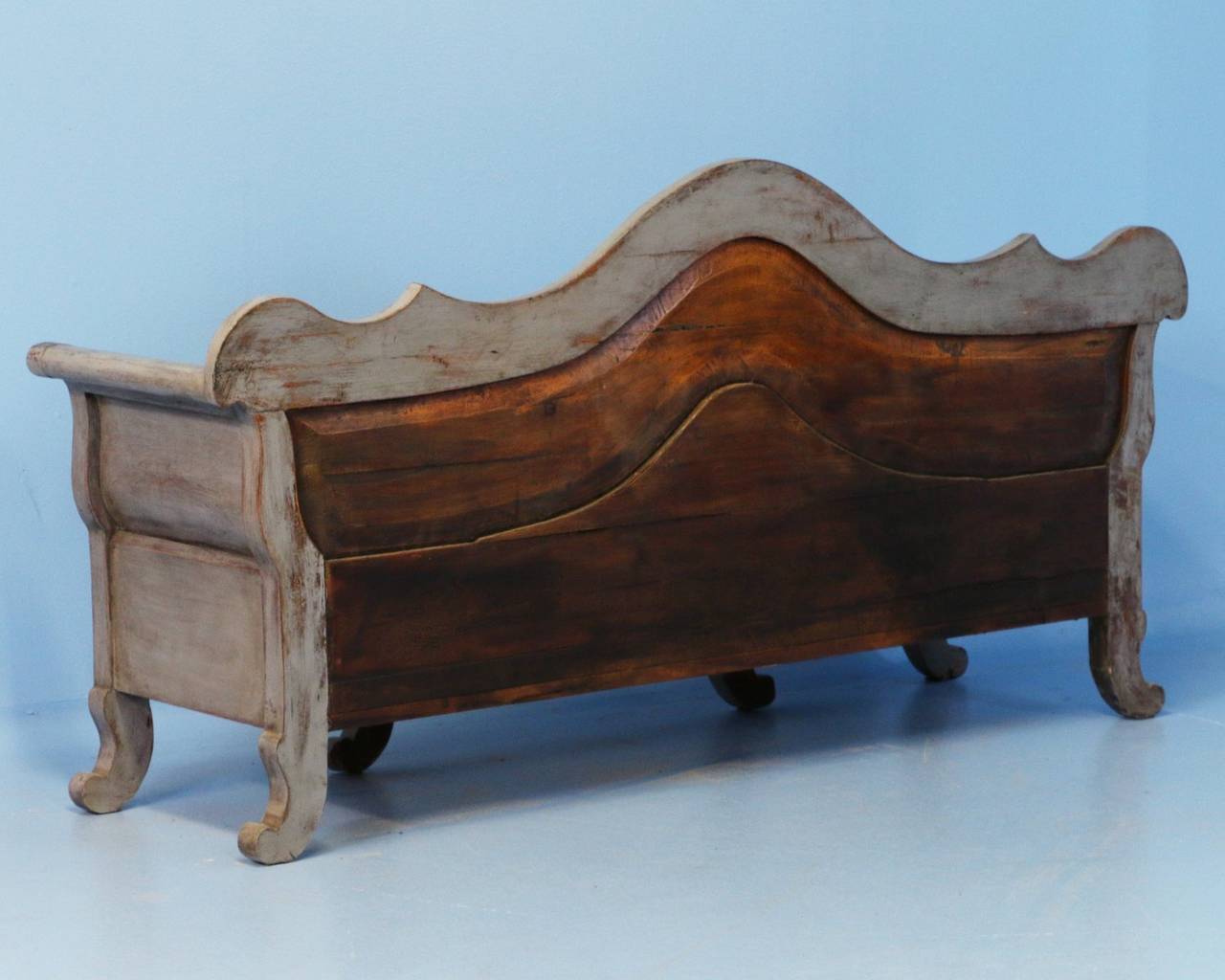 Swedish Painted Bench With Storage, Karl Johan Design Circa 1840-60 4