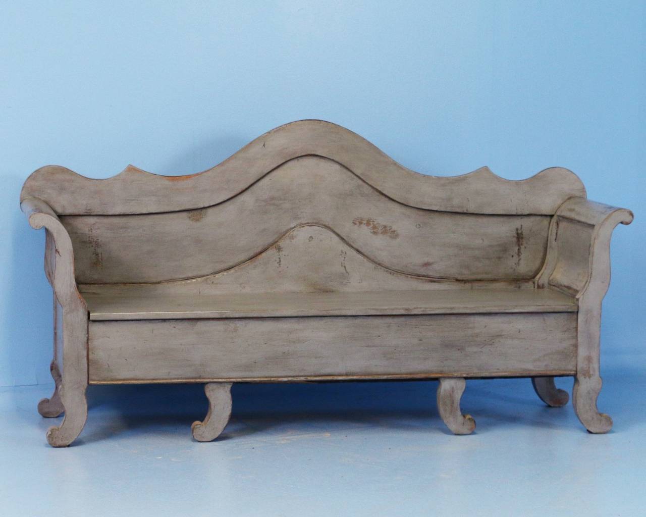 Swedish Painted Bench With Storage, Karl Johan Design Circa 1840-60 3